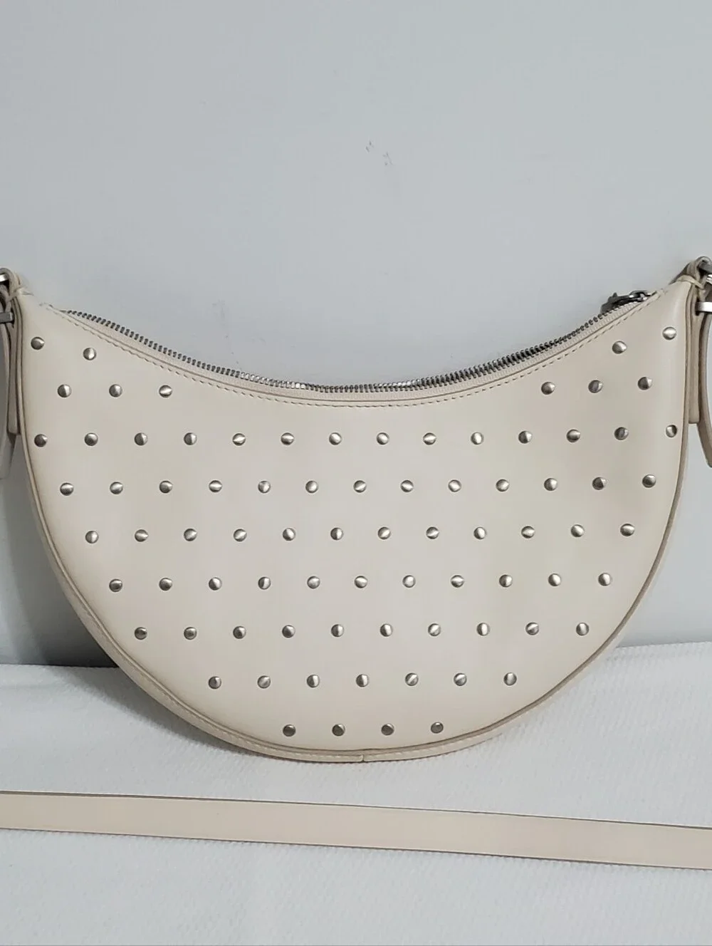 Madewell Ecru Studded Leather Crescent Small Crossbody Bag